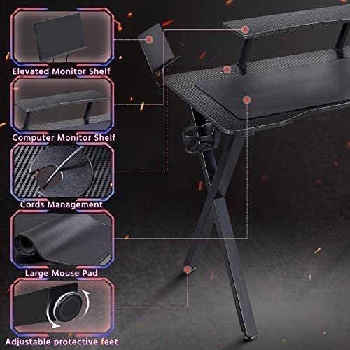 Yaheetech Computer Desk Black Gaming Desk 40 inch PC Home Office Desk Table Study Writing Desks Gamer Workstation with Monitor Stand Headphone Storage Hook Storage Rack Cup Holder, Black - Image 4