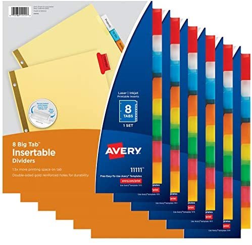 Avery 8-Tab Binder Dividers for School, Medical Office Supply, or Home Organization, Insertable Multicolor Big Tabs, 6 Sets (11111) - Image 2