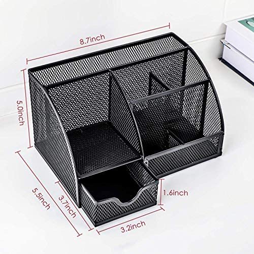 Mesh Desk Organizer Multifunctional Desktop Organizer Office Supplies Holder with 6 Compartments and 1 Drawer for Home Office School Classroom by Pipishell - Image 4