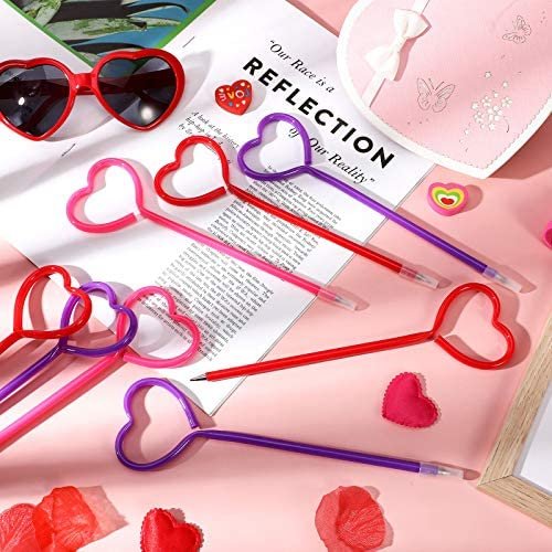 36 Pieces Valentines Day Pens Heart Shape Pens Rollerball Pens Valentine Party Favor Pens Black Gel Ink, Ballpoint Pen for School Boys and Girls Office Supplies (Rose Red) - Image 2