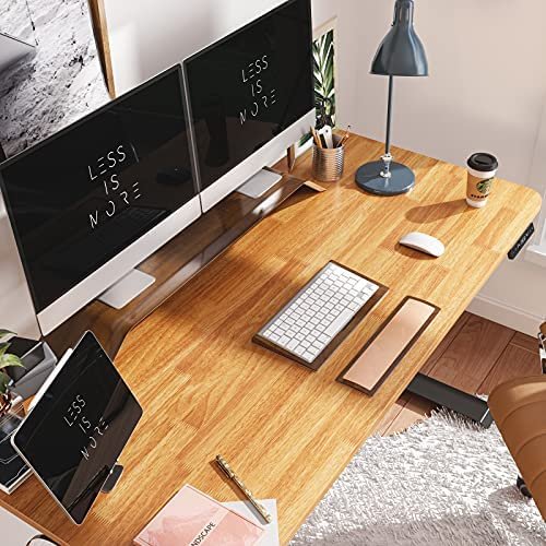 FAMISKY Standing Desk Dual Motors, Adjustable Height Electric Stand up Desk with Footrest, 55 x 24 Inches Sit Stand Home Office Desk, Ergonomic Workstation Black Steel Frame/Bamboo Wood Grain Top - Image 3