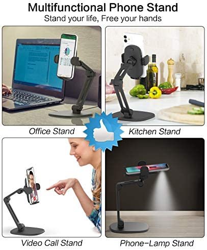 Desk Phone Stand Adjustable Height Multi Angles Heavy Base, APPS2Car Multifunctional Universal Cell Phones Holder Table Mount for Office Kitchen Video Call Watching Movie for All Mobile iPhone (Black) - Image 6