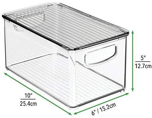 mDesign Plastic Stackable Office Storage Box Container with Handles, Lid for Home Office to Hold Gel Pens, Erasers, Tape, Pens, Pencils, Markers, Notepads, Highlighters - 4 Pack - Clear/Smoke Gray - Image 5