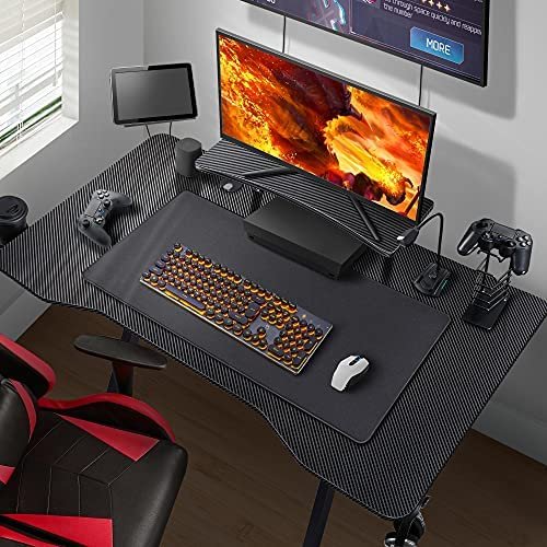 Yaheetech Computer Desk Black Gaming Desk 40 inch PC Home Office Desk Table Study Writing Desks Gamer Workstation with Monitor Stand Headphone Storage Hook Storage Rack Cup Holder, Black - Image 2