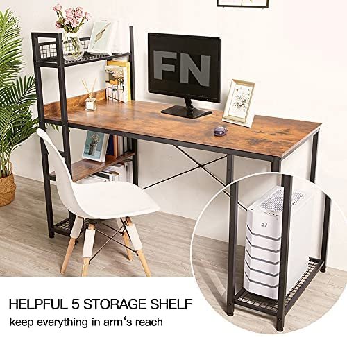 FOENOEL Computer Desk 47 inch with Storage Shelves Study Writing Table for Home Office,Modern Simple Style - Image 4