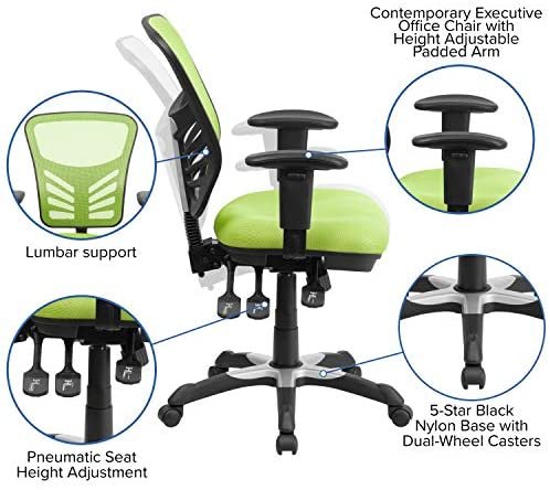 Flash Furniture Mid-Back Green Mesh Multifunction Executive Swivel Ergonomic Office Chair with Adjustable Arms - Image 6