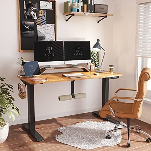FAMISKY Standing Desk Dual Motors, Adjustable Height Electric Stand up Desk with Footrest, 55 x 24 Inches Sit Stand Home Office Desk, Ergonomic Workstation Black Steel Frame/Bamboo Wood Grain Top - Image 2