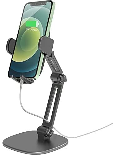 Desk Phone Stand Adjustable Height Multi Angles Heavy Base, APPS2Car Multifunctional Universal Cell Phones Holder Table Mount for Office Kitchen Video Call Watching Movie for All Mobile iPhone (Black)