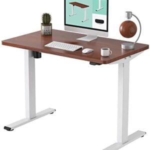 Flexispot EC1 Adjustable Height Desk 42 x 24 Inches Small Desk for Small Space Electric Sit Stand Home Office Table Standing Desk Classic (White Frame + 42 inch Mahogany Desktop)