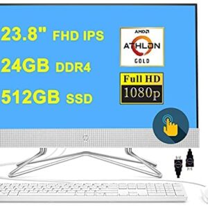HP 24 Premium All-in-One Desktop Computer 23.8" FHD IPS Touchscreen (72% NTSC) AMD Athlon Gold 3150U (Beats i5-7200U) 24GB DDR4 512GB SSD AMD Radeon Graphics DVD WIFI5 Win10 + HDMI Cable