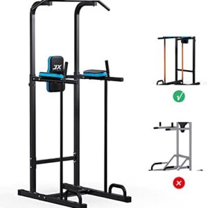 JX FITNESS Power Tower Pull Up Bar Dip Station for Home Gym, Upgraded Adjustable Dip Stand Full Body Workout Station Strength Training Equipment with Backrest