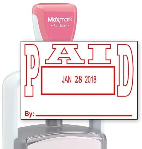 MaxMark Heavy Duty Style Date Stamp with Paid self Inking Stamp - Red Ink