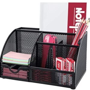 Mesh Desk Organizer Multifunctional Desktop Organizer Office Supplies Holder with 6 Compartments and 1 Drawer for Home Office School Classroom by Pipishell Mesh Desk Organizer Multifunctional Desktop Organizer Office Supplies Holder with 6 Compartments and 1 Drawer for Home Office School Classroom by Pipishell