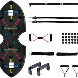 New Upgraded Push Up Board, Portable Home Gym Multifunction Home Workout Equipment with Press Up Board, Resistance Bands, 3-Section Bar, Strength Training Equipment, Safe Push-Up Handle, Home Fitness for Men and Women