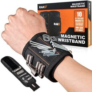 RAK Magnetic Wristband – Men & Women’s Tool Bracelet with 10 Strong Magnets to Hold Screws, Nails and Drilling Bits – Gift Ideas for Dad, Husband, Handyman or Handy Woman﻿