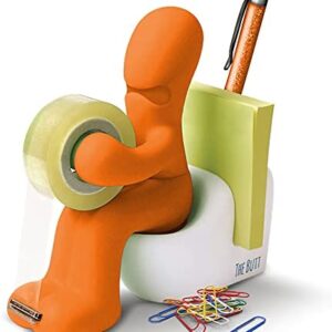The Butt' Office Supply Station Tape Dispenser - Cute and Fun Desk Accessory for Office, Home or School - Novelty Desk Tidy Brings a Smile to Your Face - Ideal Gift (Orange)