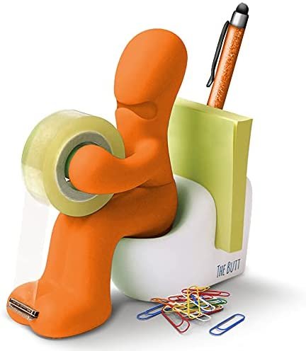 The Butt' Office Supply Station Tape Dispenser - Cute and Fun Desk Accessory for Office, Home or School - Novelty Desk Tidy Brings a Smile to Your Face - Ideal Gift (Orange)