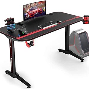 VIT Ergonomic Gaming Desk, T-Shaped Office PC Computer Desk with Full Desk Mouse Pad, Gamer Tables Pro with USB Gaming Handle Rack, Stand Cup Holder&Headphone Hook (Black, 40 inch)
