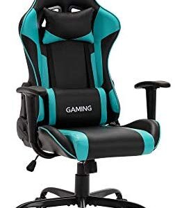 Video Gaming Chair with Headrest and Lumbar Cushion, Computer Racing Chair with Ergonomic High Backrest, Adjustable Desk Chair for Office and Study Room (BK/Mint)