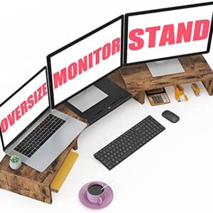WESTREE Dual Monitor Stand Riser, 3 Shelf Computer Monitor Stand with Adjustable Length and Angle, Large Desktop Organizer Computer Stand Riser for 3 Monitors, 46 inches, Brown