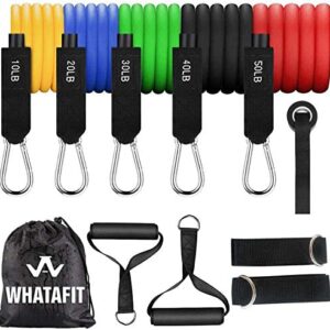 Whatafit Resistance Bands Set, Exercise Bands with Door Anchor, Handles, Carry Bag, Legs Ankle Straps for Resistance Training, Physical Therapy, Home Workouts