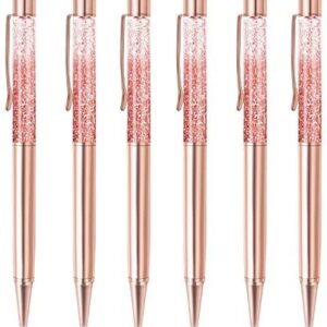 ZZTX 6 Pcs Rose Gold Ballpoint Pens Metal Pen Bling Dynamic Liquid Sand Pen With Refills Black Ink Office Supplies Gift Pens For Christmas Wedding Birthday