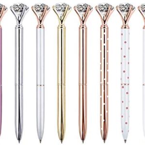 ZZTX 8 PCS Big Crystal Diamond Ballpoint Pen Bling Metal Ballpoint Pen Office Supplies Gift Pens For Christmas Wedding Birthday, Includes 8 Pen Refills