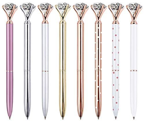 ZZTX 8 PCS Big Crystal Diamond Ballpoint Pen Bling Metal Ballpoint Pen Office Supplies Gift Pens For Christmas Wedding Birthday, Includes 8 Pen Refills