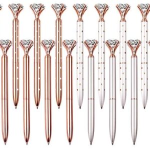 16 PCS Diamond Pen With Big Crystal Bling Metal Ballpoint Pen, Office Supplies And School, Rose Gold/White Rose Polka Dot/Silver/Rose Gold With White Polka Dots, Includes 16 Pen Refills