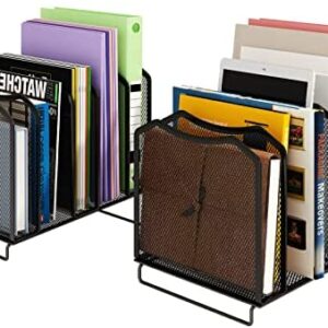 2 Pack-Simple Trending Mesh Desktop File Sorter Organizer, 5-Section Bookshelf for Desk Home Office, Black