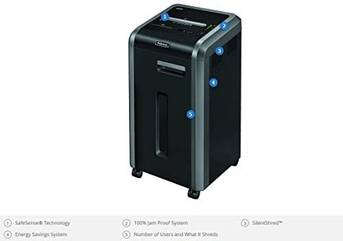 Fellowes Powershred 225Ci Shredder | 100% Jam Proof, 20-Sheet, Cross-Cut, Commercial Grade | 3825001 Model, Black - Image 6