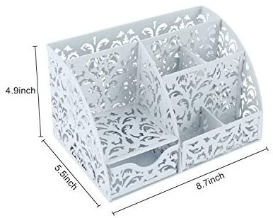 EasyPAG Office Desk Organizer 5 Compartments Desktop Accessories Caddy with Drawer,White - Image 6