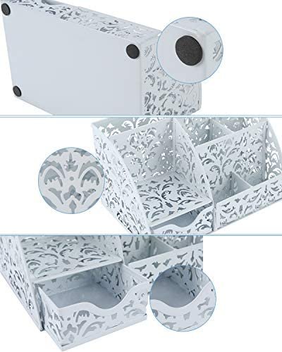 EasyPAG Office Desk Organizer 5 Compartments Desktop Accessories Caddy with Drawer,White - Image 5