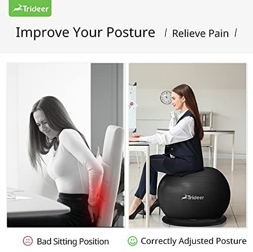 Trideer Ball Chair Yoga Ball Chair Exercise Ball Chair with Base for Home Office Desk, Stability Ball & Balance Ball Seat to Relieve Back Pain, Home Gym Workout Ball for Abs, Pregnancy Ball with Pump - Image 2