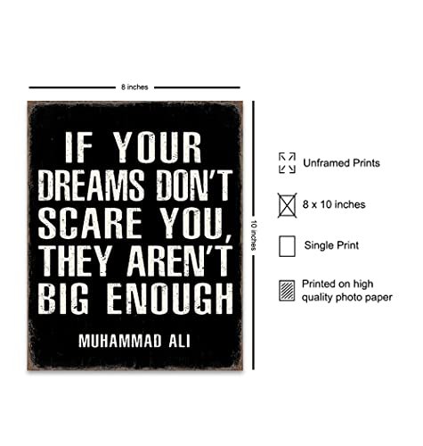 Muhammad Ali Poster Wall Art - 8x10 Motivational Posters - Sports Wall Decor - Gym, Man Cave, Bar, Bedroom, Home Office Decor - Inspirational Positive Quotes Sayings - Men, Boys, Entrepreneur Gifts - Image 2