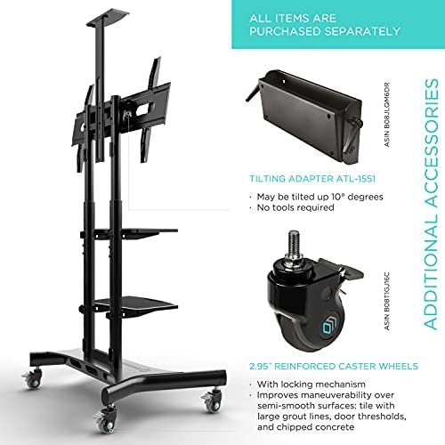 ONKRON Mobile TV Stand Rolling TV Cart with Wheels & 2 AV Shelves for 40” to 70 inch LCD LED OLED Flat Panel Plasma Screens up to 100 lbs TS1552 Black - Image 6