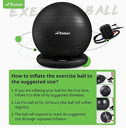 Trideer Ball Chair Yoga Ball Chair Exercise Ball Chair with Base for Home Office Desk, Stability Ball & Balance Ball Seat to Relieve Back Pain, Home Gym Workout Ball for Abs, Pregnancy Ball with Pump - Image 8