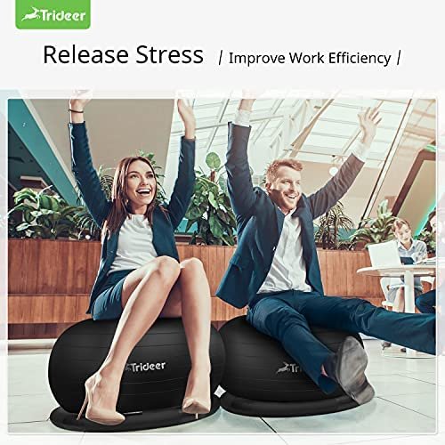 Trideer Ball Chair Yoga Ball Chair Exercise Ball Chair with Base for Home Office Desk, Stability Ball & Balance Ball Seat to Relieve Back Pain, Home Gym Workout Ball for Abs, Pregnancy Ball with Pump - Image 4