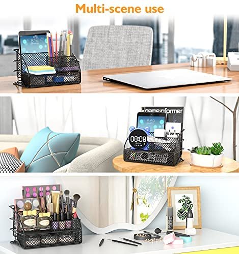 Desk Organizer, YASONIC Mesh Office Supplies Desk Accessories Features 6 Compartments + 1 Mini Sliding Drawer, Metal Desk Drawer Organizer with Pencil Holder and Storage Box - Image 6
