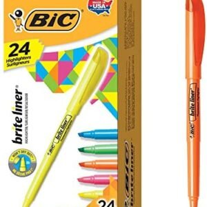 BIC Brite Liner Highlighter, Chisel Tip, Assorted Colors, 24-Count, Chisel Tip for Broad Highlighting or Fine Underlining