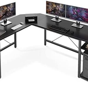 Coleshome L Shaped Computer Desk 66" with Storage Shelves Gaming L Desk Workstation for Home Office Wood & Metal, Black