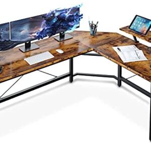 Coleshome Reversible L Shaped Desk 59" Sturdy L Shaped Gaming Desk with Monitor Stand, L Desk for Gaming & Home Office, Space Saving Corner Desk Easy to Assemble, Vintage
