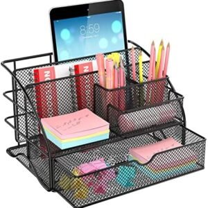 Desk Organizer, YASONIC Mesh Office Supplies Desk Accessories Features 6 Compartments + 1 Mini Sliding Drawer, Metal Desk Drawer Organizer with Pencil Holder and Storage Box Desk Organizer, YASONIC Mesh Office Supplies Desk Accessories Features 6 Compartments + 1 Mini Sliding Drawer, Metal Desk Drawer Organizer with Pencil Holder and Storage Box