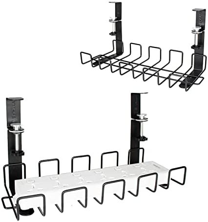 ENHITY Under Desk Cable Management Tray - No Drill Wire Management, Table Cords Organizer for Home Office Desk, Extra Thick Strong & Sturdy Cable Holder Rack (Black-2 Pack)