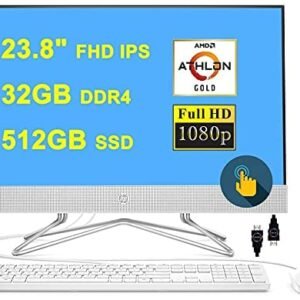 HP 24 Premium All-in-One Desktop Computer 23.8″ FHD IPS Touchscreen (72% NTSC) AMD Athlon Gold 3150U (Beats i5-7200U) 32GB DDR4 512GB SSD AMD Radeon Graphics DVD Win10 + HDMI Cable