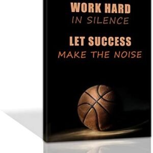 KAWAHONE Basketball Motivational Work Hard Canvas Wall Art, Encouraging Quotes Wall Deocr Positive Poster Framed Motivation Gift for Entrepreneur Men Women Painting Artwork for Home Office-18″Wx24″H
