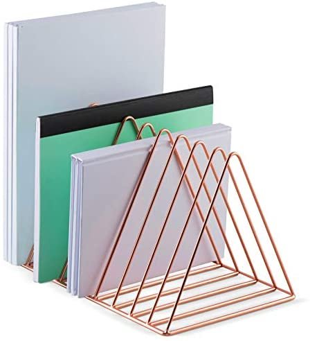 Mindspace Triangle File Holder | Mail Sorter Desktop Folder Organizer | Rose Gold Desk Organizer, Wire Collection