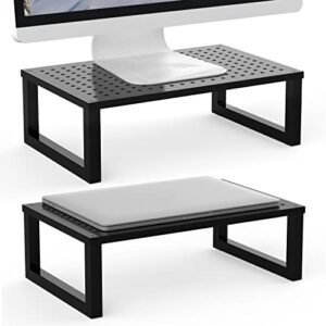 Monitor Stand Riser, Desktop Printer Monitor Stands Riser for 2 Monitor, with Vented Metal Platform and Underneath Storage (STT004-2), 2 Pack, Black by WALI Monitor Stand Riser, Desktop Printer Monitor Stands Riser for 2 Monitor, with Vented Metal Platform and Underneath Storage (STT004-2), 2 Pack, Black by WALI