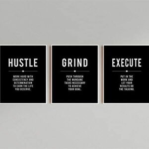 NATVVA 3 Panels Motivational Wall Art Hustle Poster, Work Hard, Inspirational Quotes Canvas Prints Painting Poster Entrepreneur Gift Artwork for Office Home Decor Framed