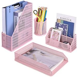 Poprun Desk Organizer Set Cute Desk Accessories 4 Piece-Letter Sorter, Pen Cup, Magazine Holder and Paper Tray Office Organizer Set – Cute Stationary Desktop Accessories for Women Desk Set- Pink Poprun Desk Organizer Set Cute Desk Accessories 4 Piece-Letter Sorter, Pen Cup, Magazine Holder and Paper Tray Office Organizer Set – Cute Stationary Desktop Accessories for Women Desk Set- Pink